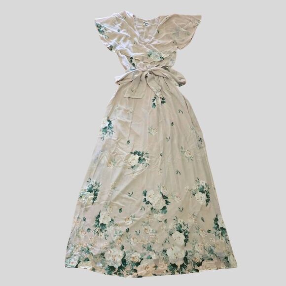 Show Me Your Mumu Audrey Maxi Dress Women's Size XS Tan Floral Boho Wedding Gown - Picture 2 of 14